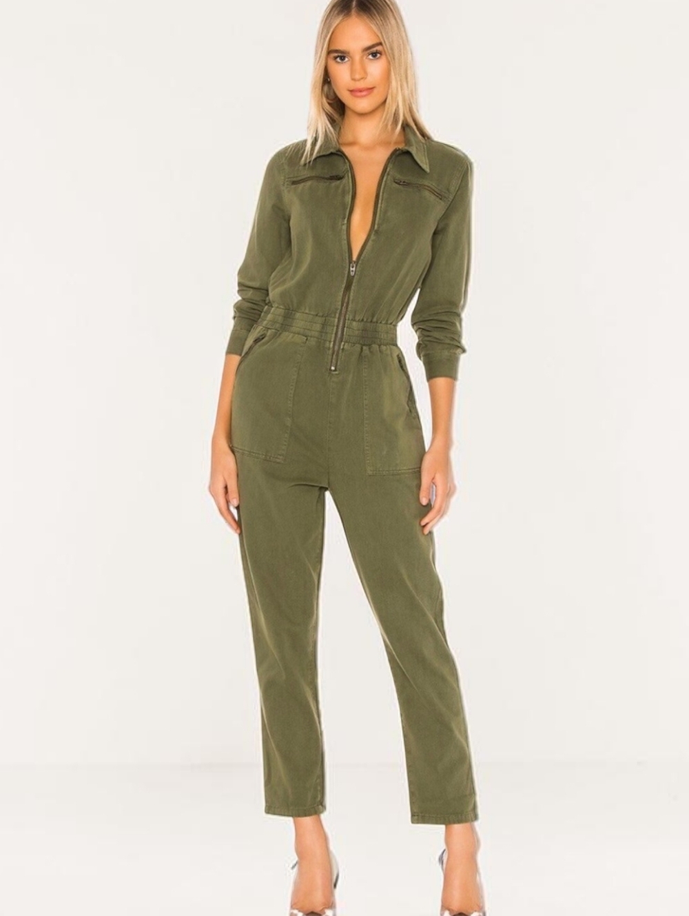 New Bobi Black x Revolve utility twill jumpsuit army Olive green  NWT sz S